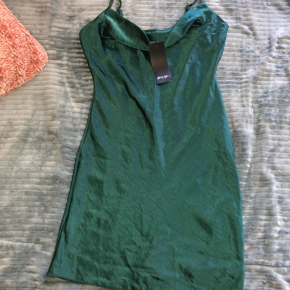 Nasty gal green satin mini dress